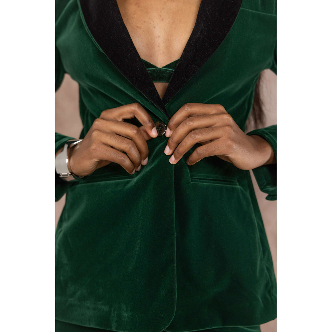The Elegant Evergreen | Green Velvet Womens Velvet Blazer