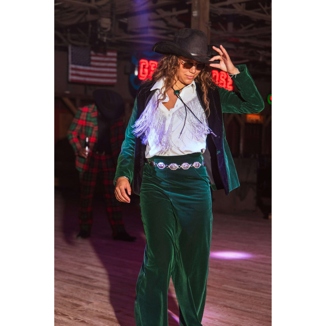The Elegant Evergreen | Green Velvet Womens Velvet Blazer