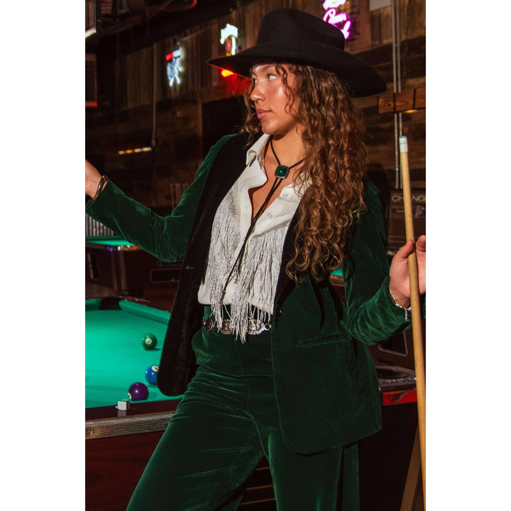 The Elegant Evergreen | Green Velvet Womens Velvet Blazer