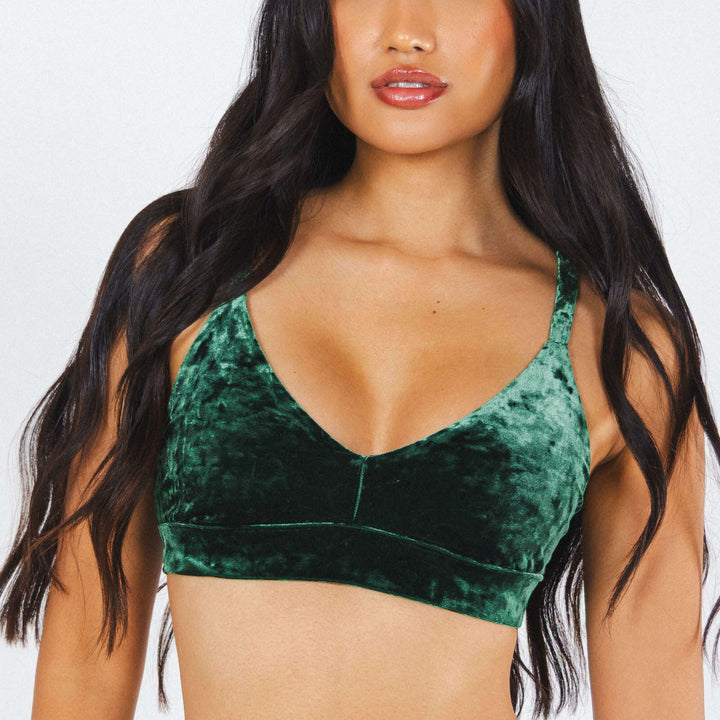 The Extravagance | Dark Green Velvet Plunge Bralette
