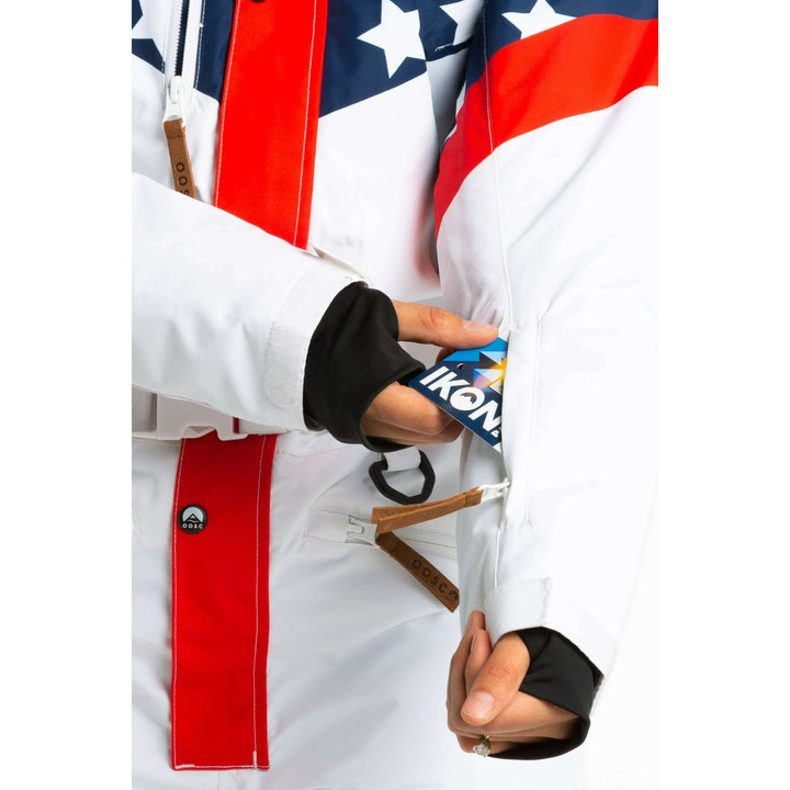 The First Chair | Retro American Flag Women's One Piece Ski Suit
