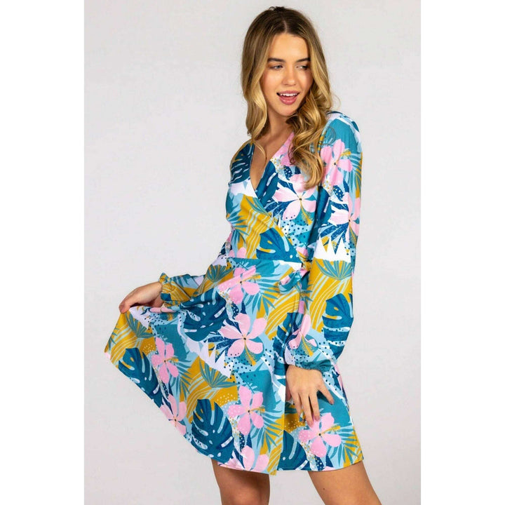 The Floral Fixation | Blue Tropical Wrap Dress
