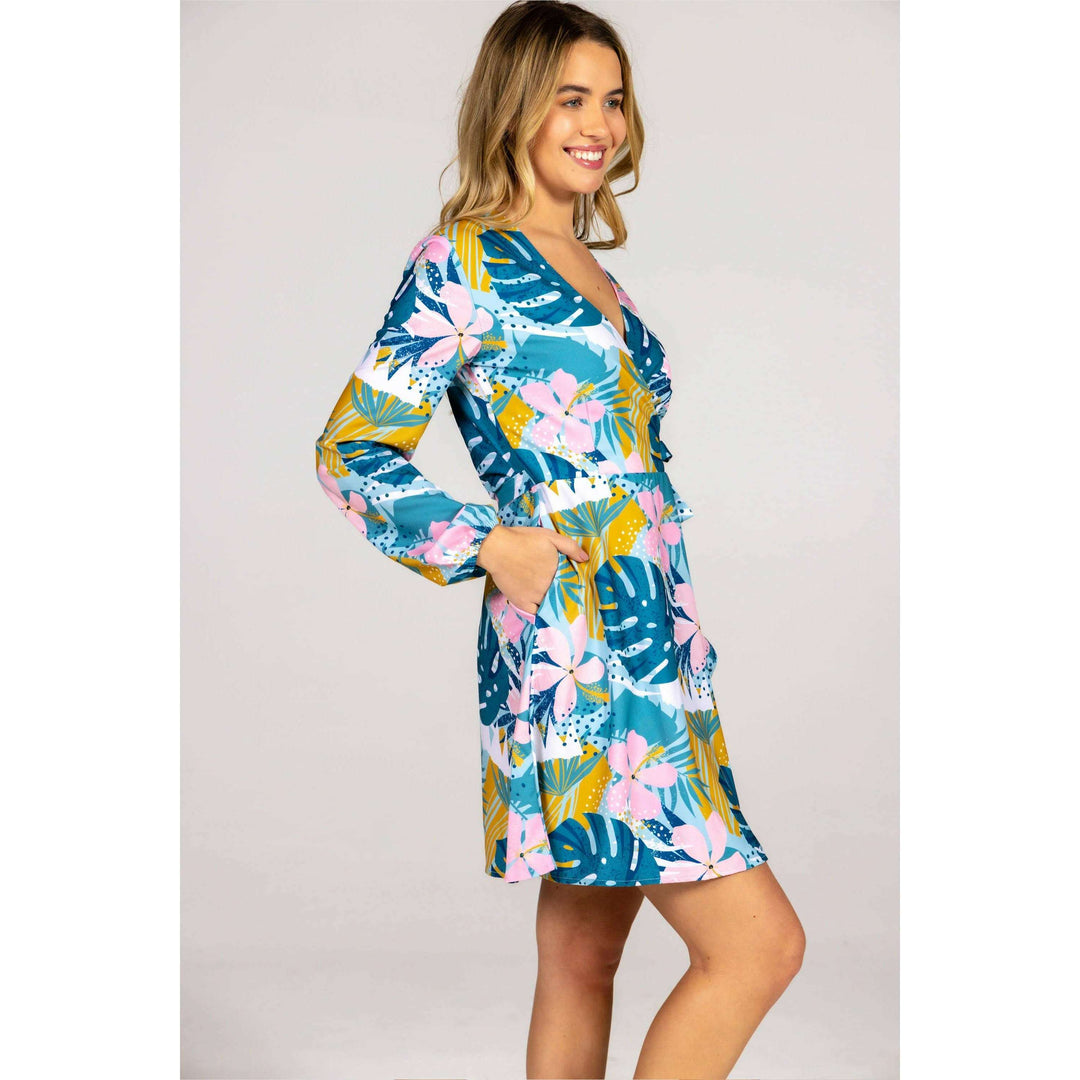 The Floral Fixation | Blue Tropical Wrap Dress