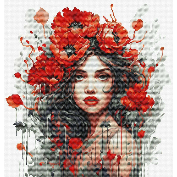 The Girl With Poppies BU5063L Counted Cross-Stitch Kit