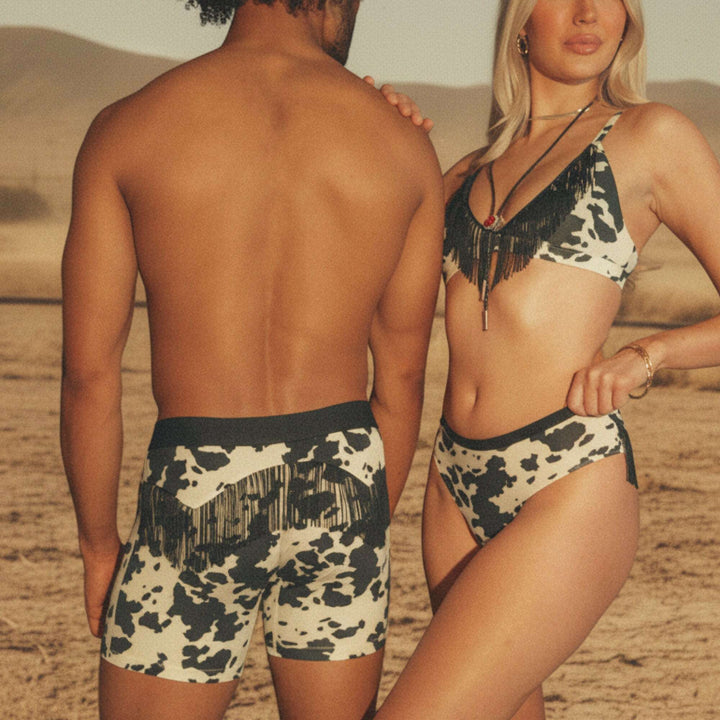 The Graze Escape | Cow Hide Fringe Triangle Bralette