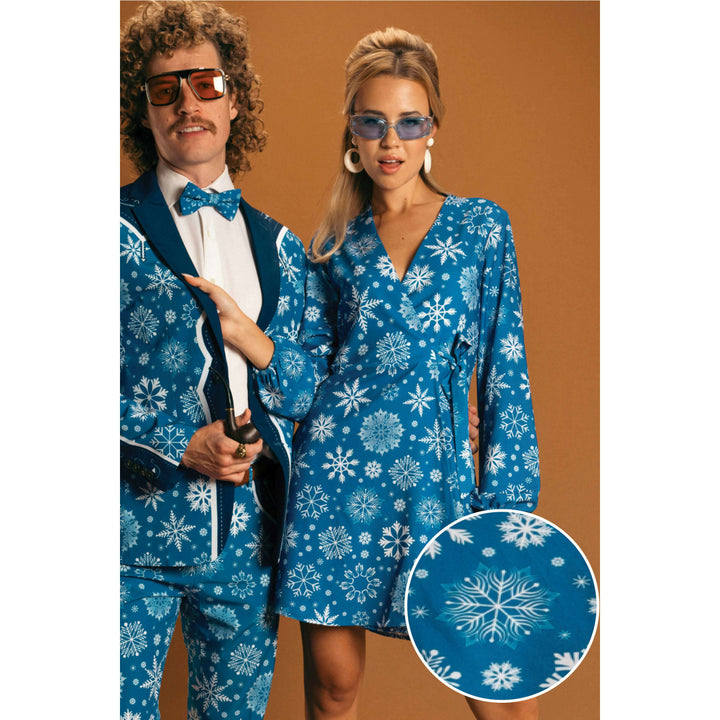 The Ice Never Melts | Blue Snowflake Christmas Wrap Dress