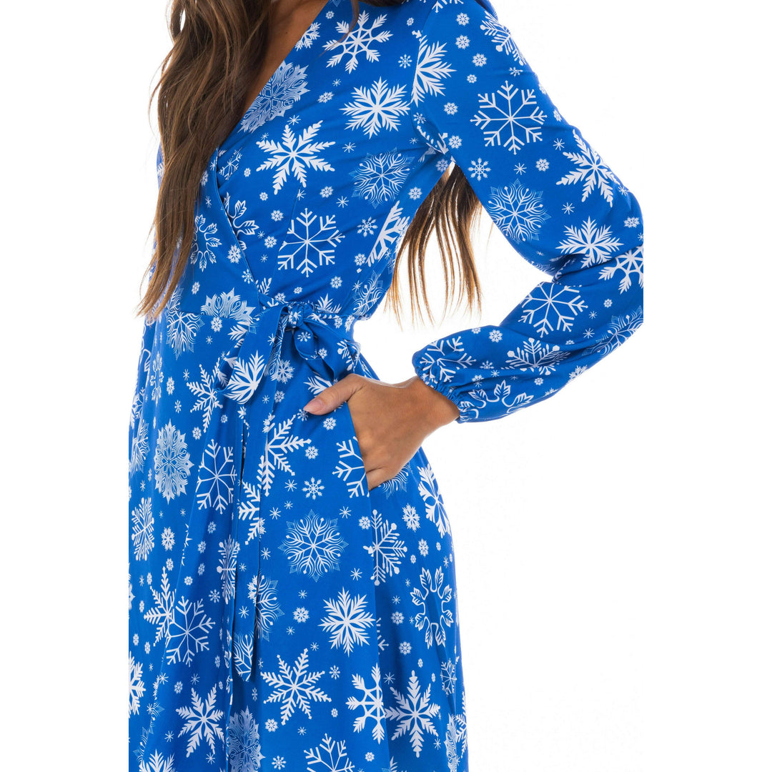 The Ice Never Melts | Blue Snowflake Christmas Wrap Dress