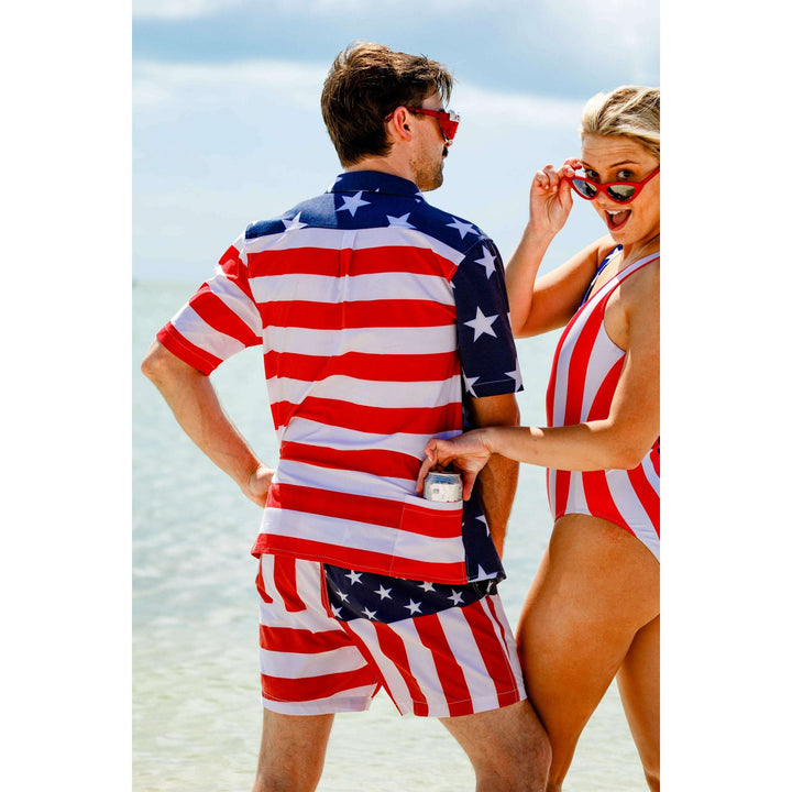 The Johnny Adams | Men's American Flag Stretch Hawaiian Shirt