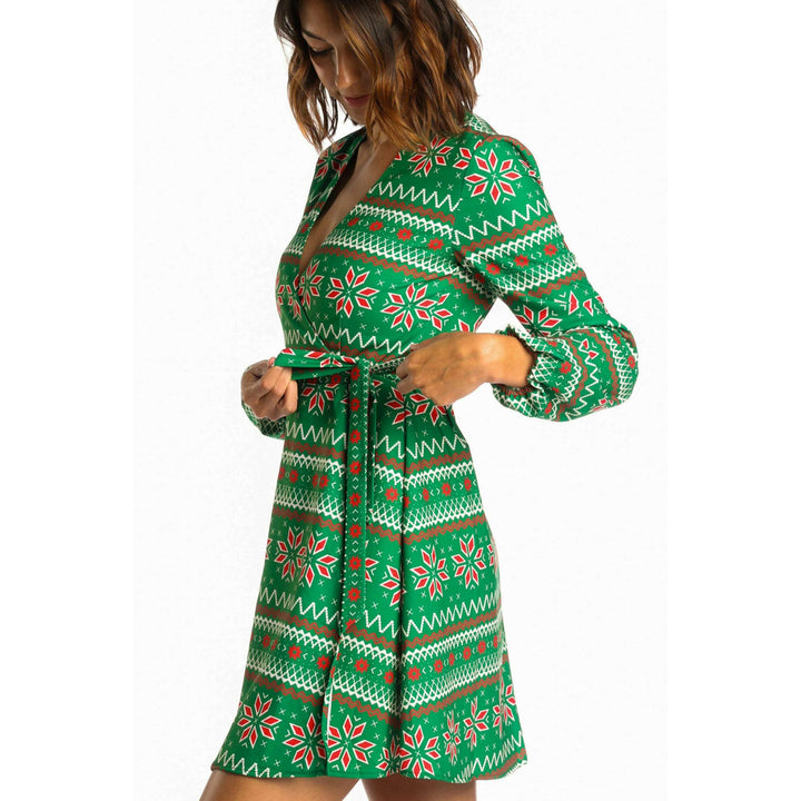The Kris Kringle | Green Fair Isle Christmas Wrap Dress