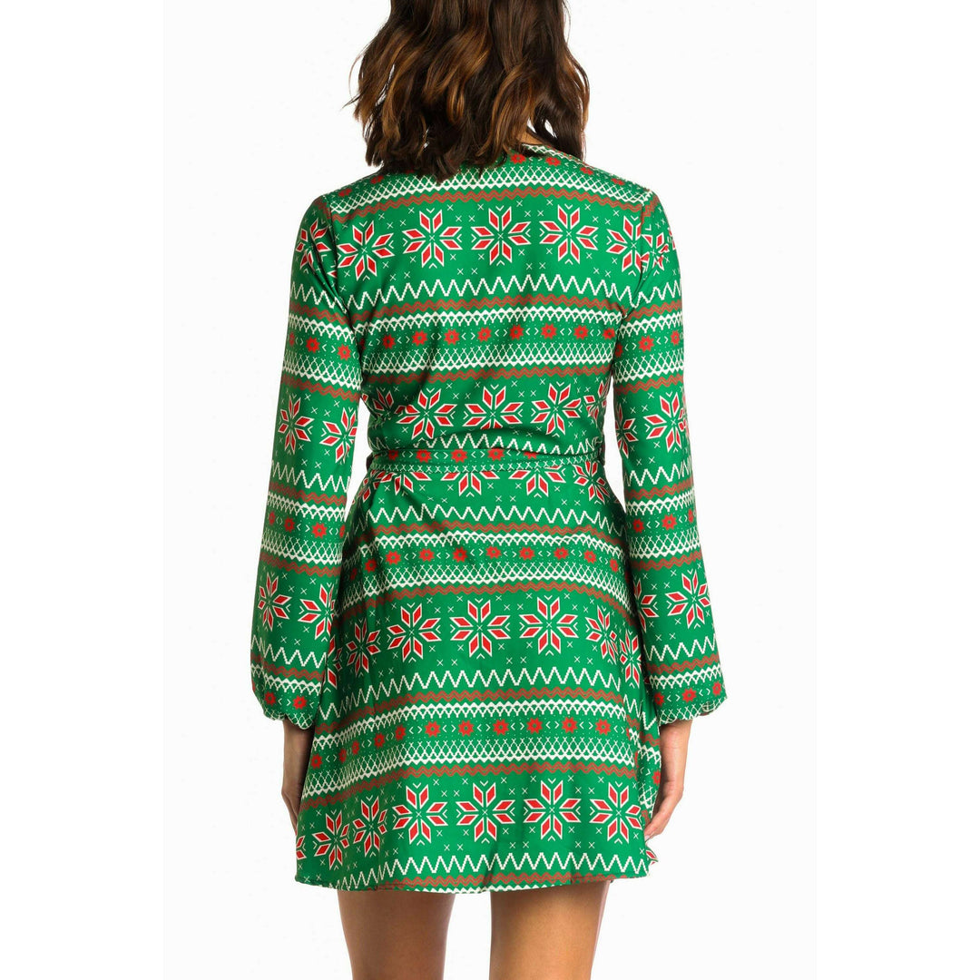 The Kris Kringle | Green Fair Isle Christmas Wrap Dress