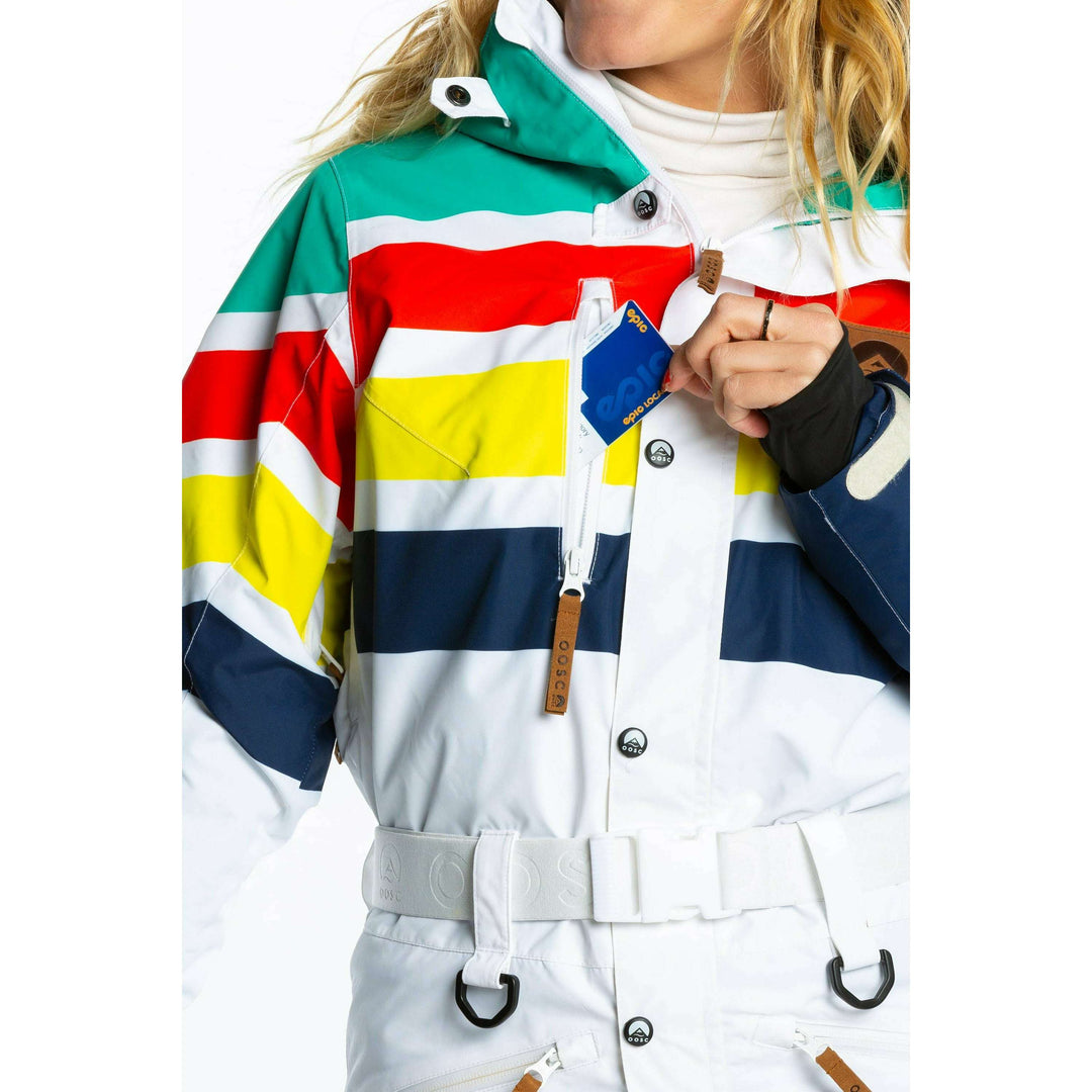 The Mogul Maniac | White Retro Striped Women's One Piece Ski Suit