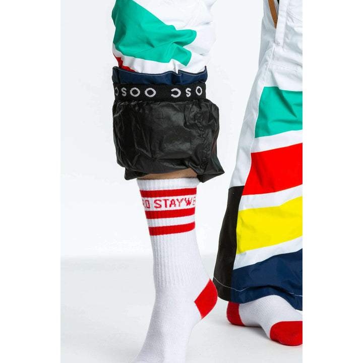 The Mogul Maniac | White Retro Striped Women's One Piece Ski Suit