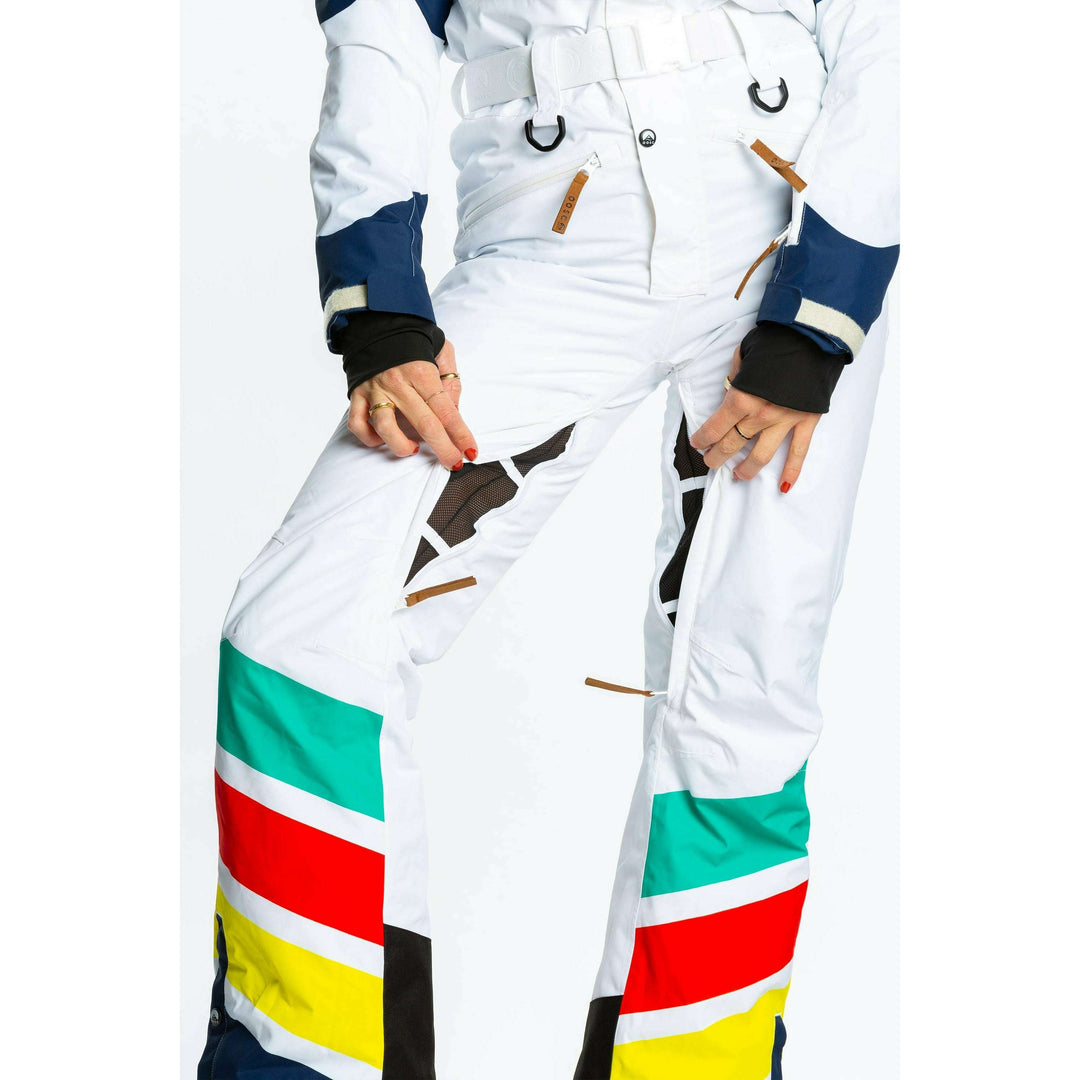 The Mogul Maniac | White Retro Striped Women's One Piece Ski Suit