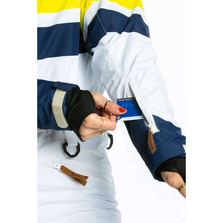 The Mogul Maniac | White Retro Striped Women's One Piece Ski Suit
