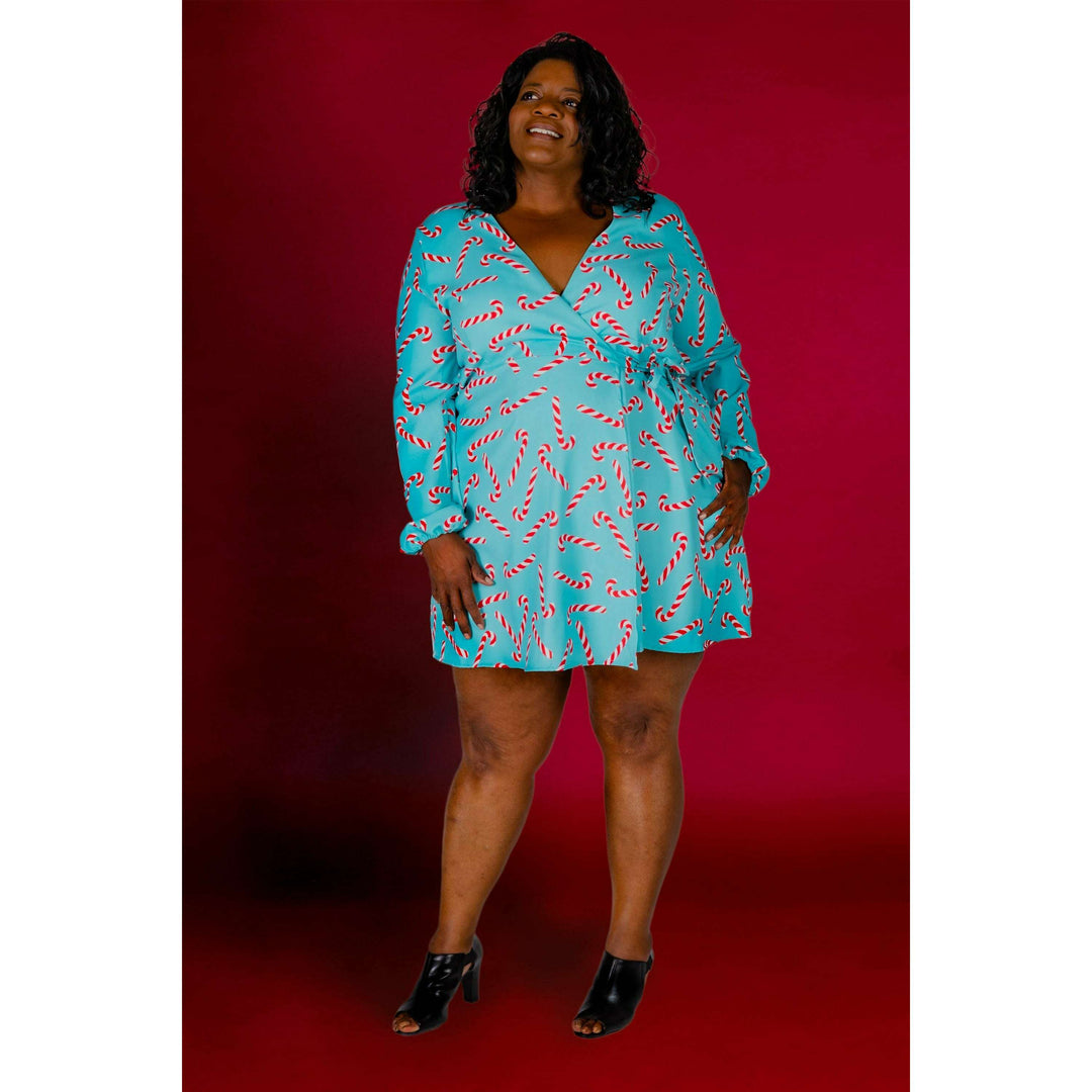 The Peppermint Pimp Canes | Candy Cane Print Christmas Wrap Dress
