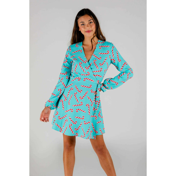The Peppermint Pimp Canes | Candy Cane Print Christmas Wrap Dress
