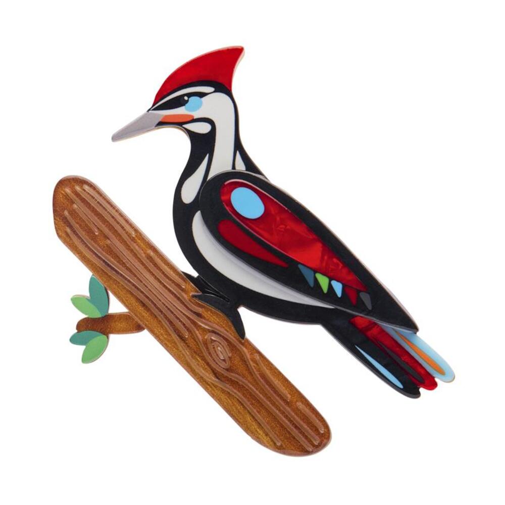 The Persistent Pileated Woodpecker Brooch by Erstwilder 