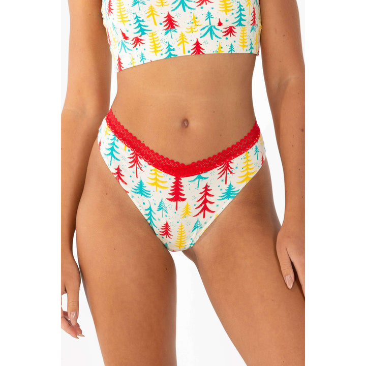 The Pine Tree Playgirl | Retro Christmas Trees Lace Trim Cheeky Panty