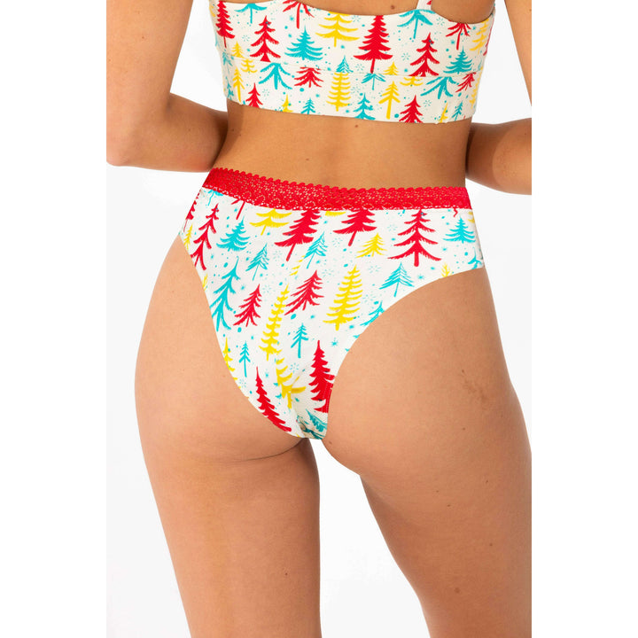 The Pine Tree Playgirl | Retro Christmas Trees Lace Trim Cheeky Panty