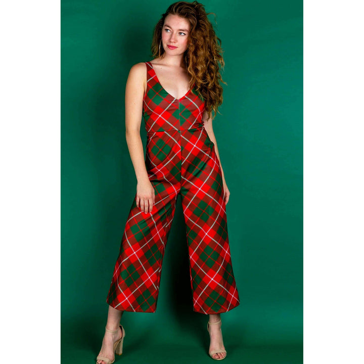 The Poinsettia Playgirl | Red Plaid Christmas Jumpsuit