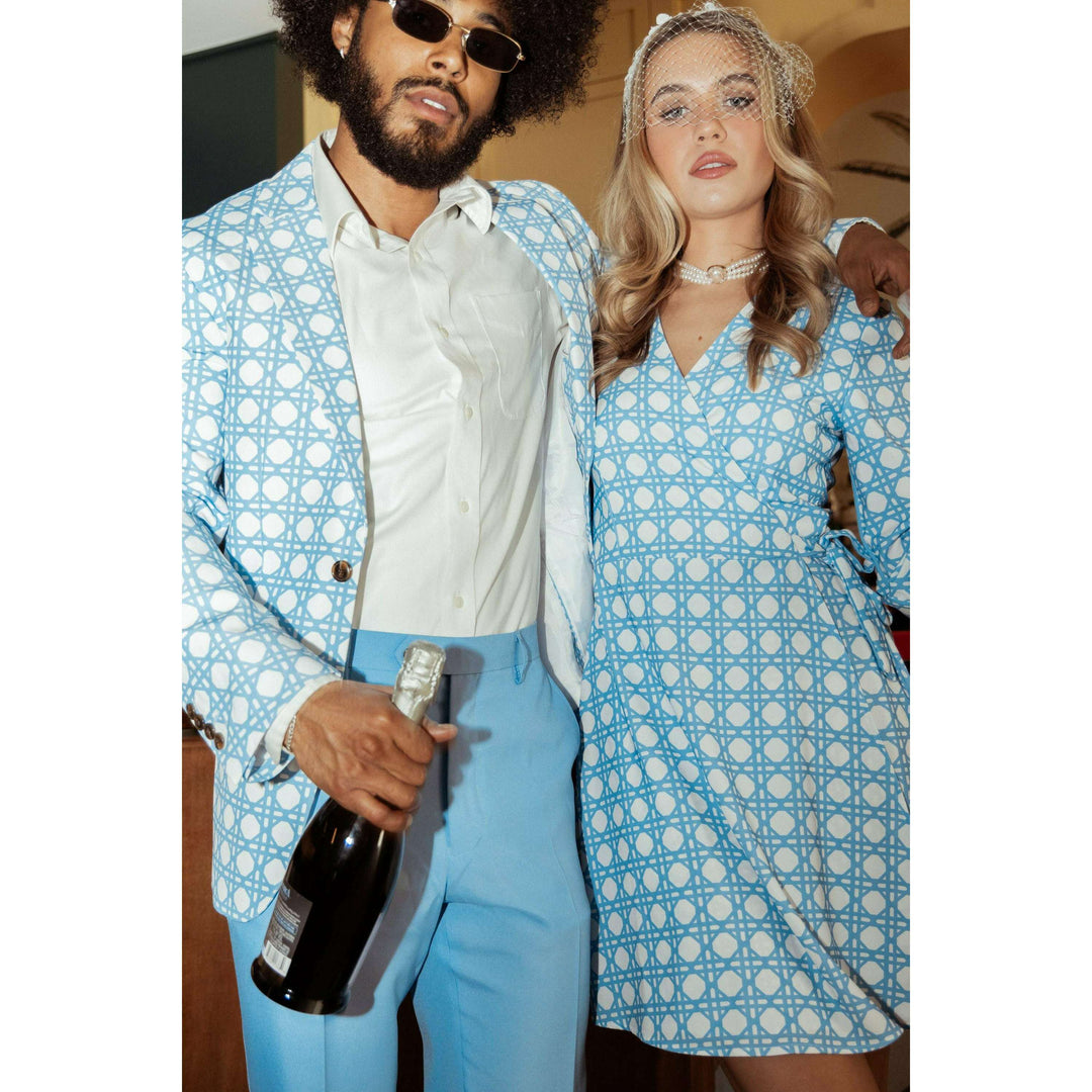 The Porch Swing | Light Blue Caned Wicker Wrap Dress