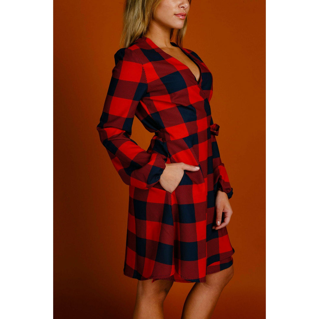 The Red & Black Lumberjack | Red Buffalo Check Christmas Wrap Dress