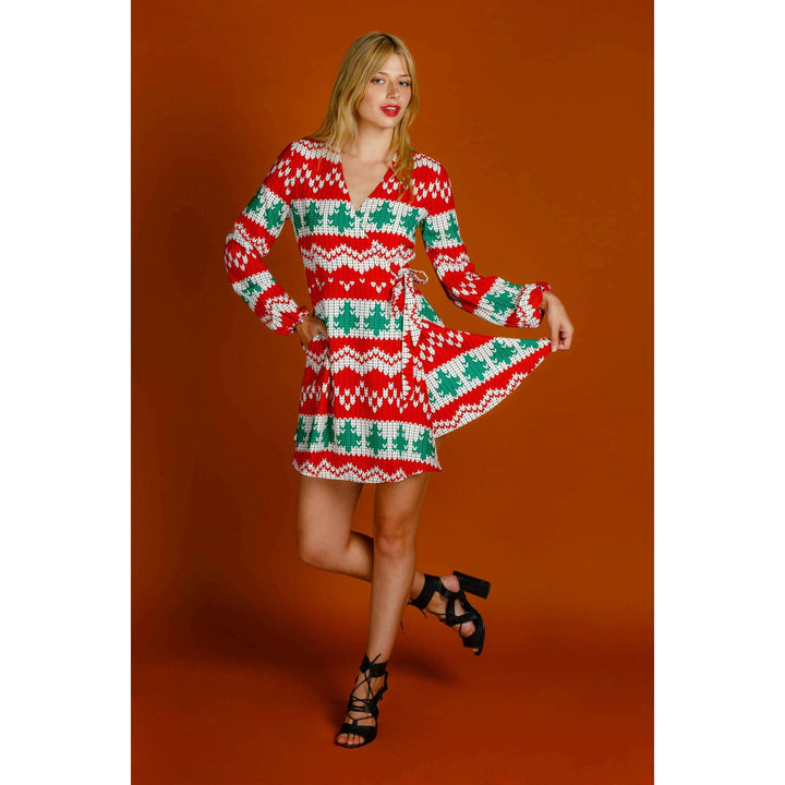 The Red Ryder | Knit Print Christmas Wrap Dress