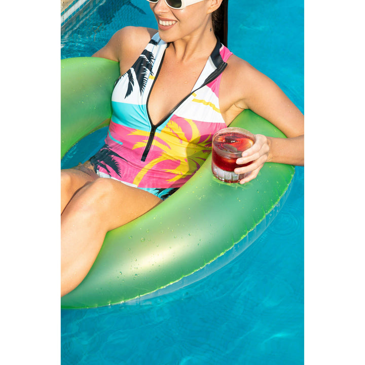 The SoCal Summer | Black and Pink Tropical  Zip Up One Piece Swimsuit