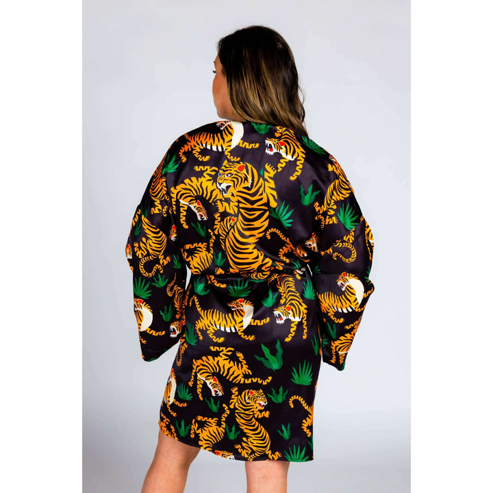 The Tamer | Ladies Unisex Tiger Print Satin Kimono
