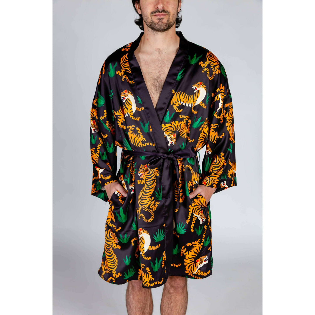 The Tamer | Tiger Print Satin Kimono