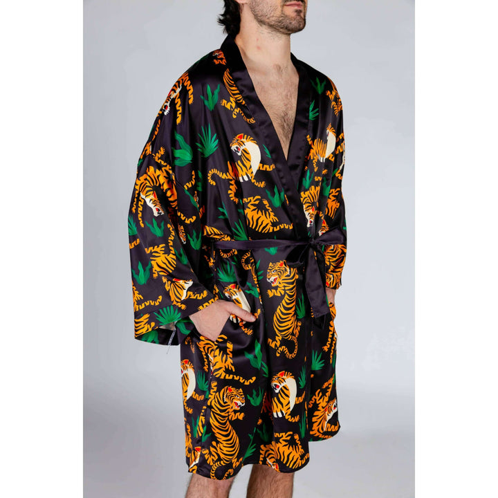 The Tamer | Tiger Print Satin Kimono