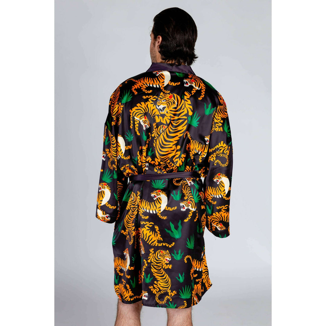 The Tamer | Tiger Print Satin Kimono