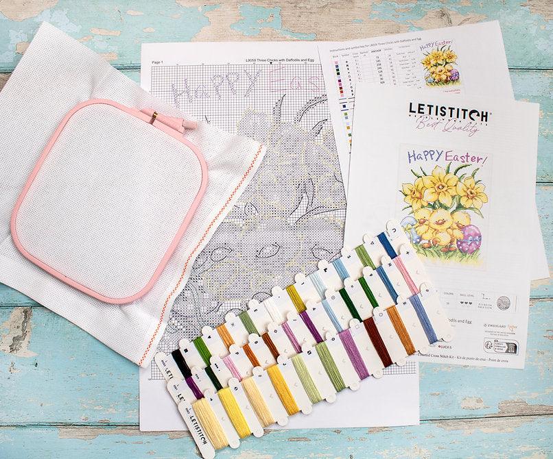 Three Chicks with Daffodils and Egg L8059 Counted Cross Stitch Kit