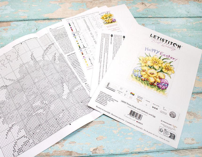 Three Chicks with Daffodils and Egg L8059 Counted Cross Stitch Kit