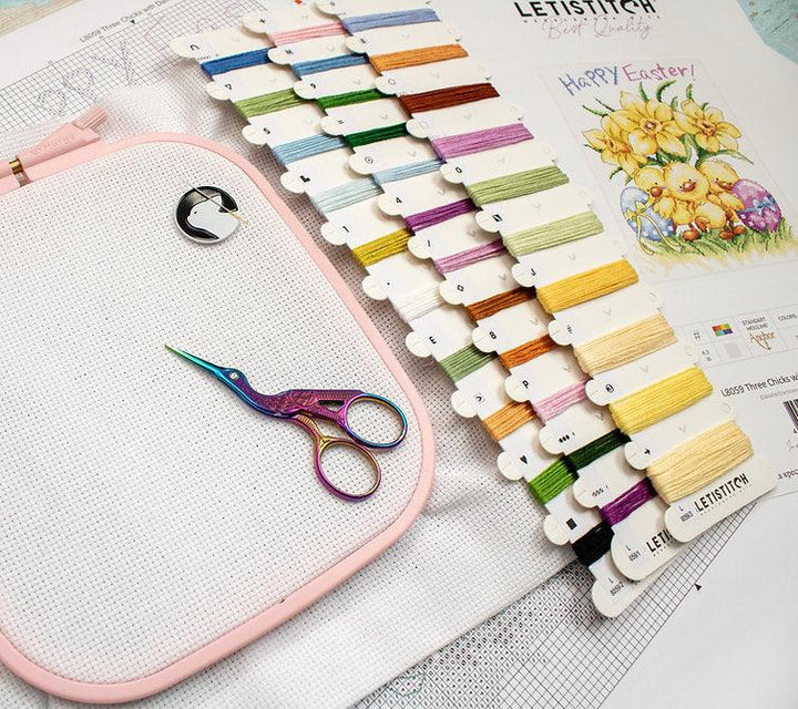 Three Chicks with Daffodils and Egg L8059 Counted Cross Stitch Kit