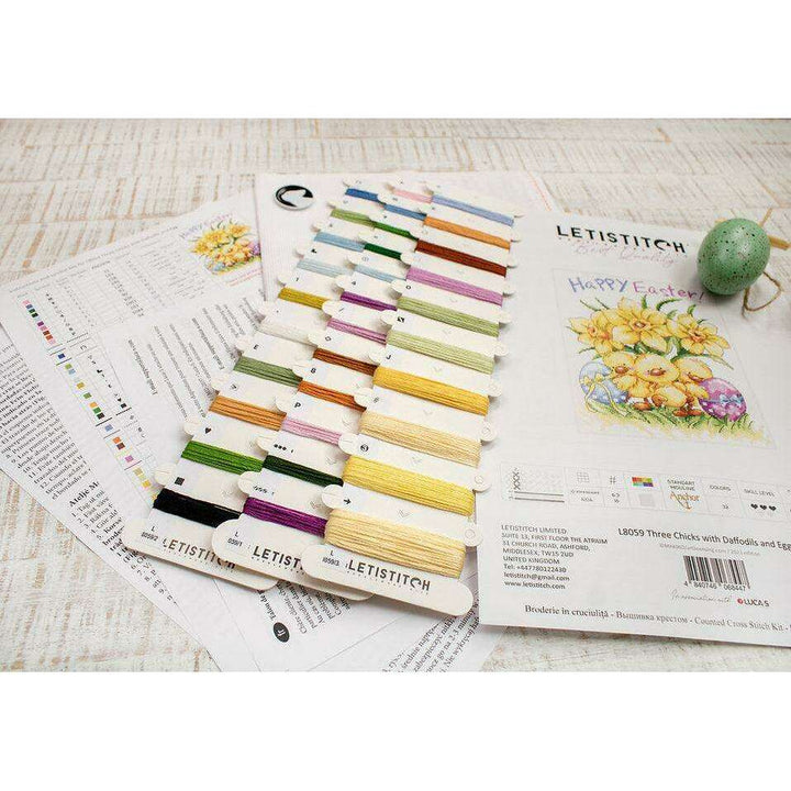 Three Chicks with Daffodils and Egg L8059 Counted Cross Stitch Kit
