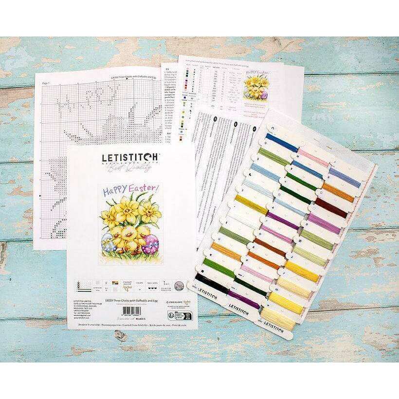 Three Chicks with Daffodils and Egg L8059 Counted Cross Stitch Kit