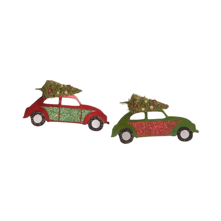 Tin Punch Buggy with Tree Ornament Set of 2 by Bethany Lowe Designs