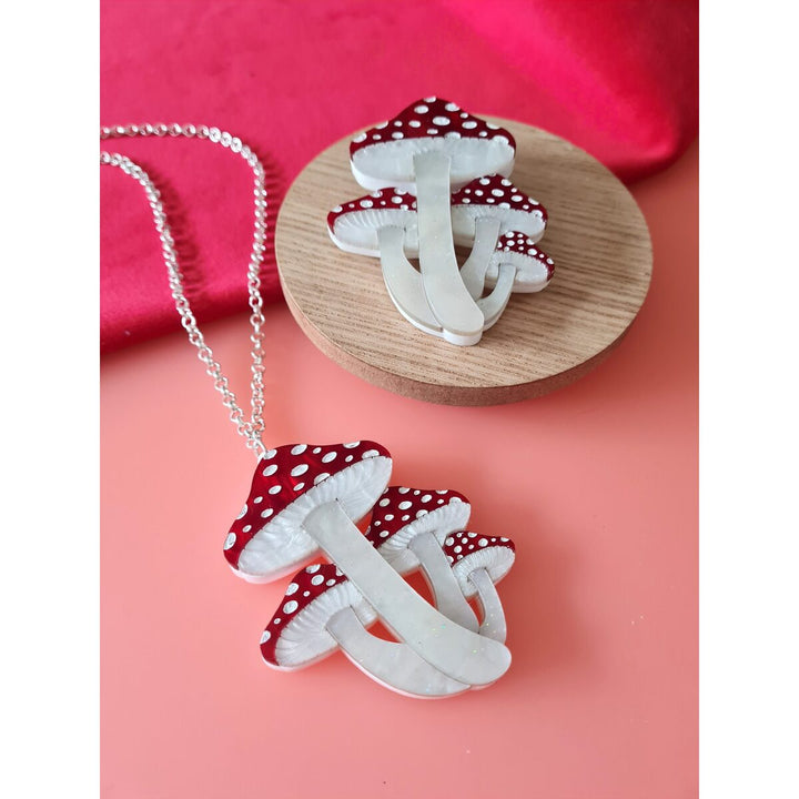 Toadstool mushroom cluster brooch or necklace 2