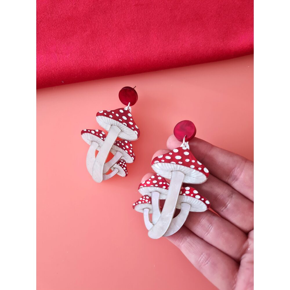 Toadstool Mushroom Cluster Earrings by Cherryloco Jewellery 1