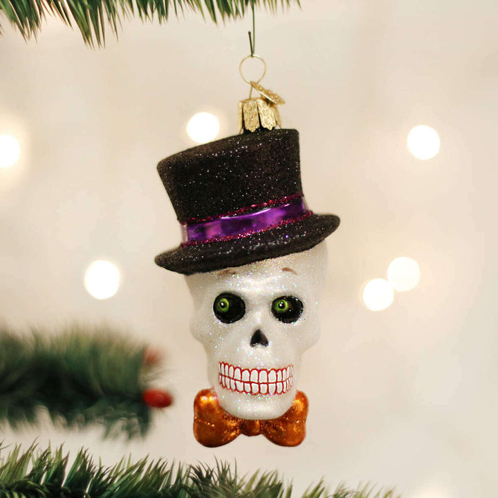 Top Hat Skeleton Halloween Blown Glass Ornament