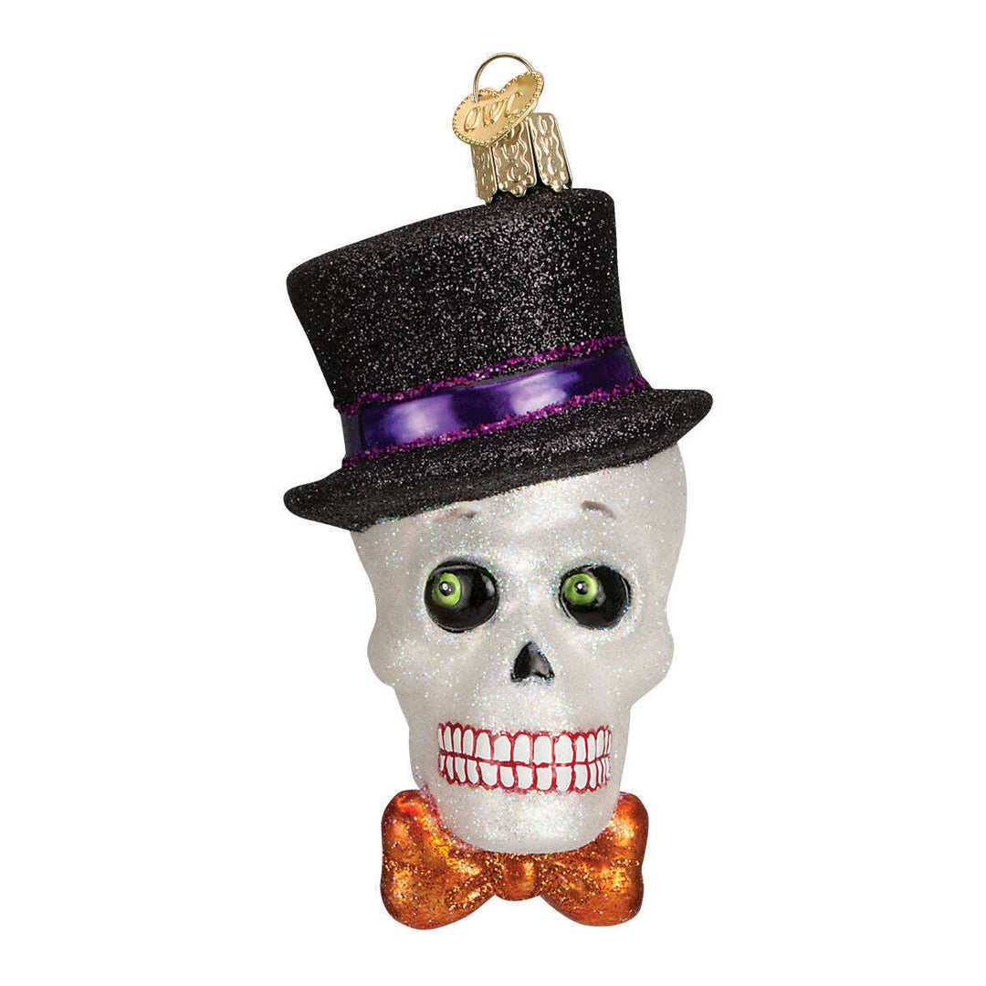 Top Hat Skeleton Halloween Blown Glass Ornament