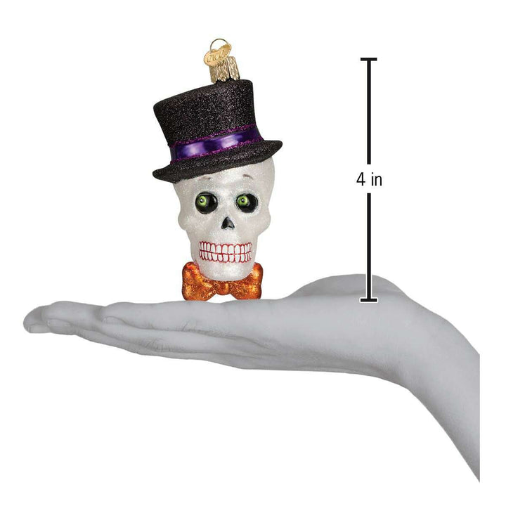 Top Hat Skeleton Halloween Blown Glass Ornament