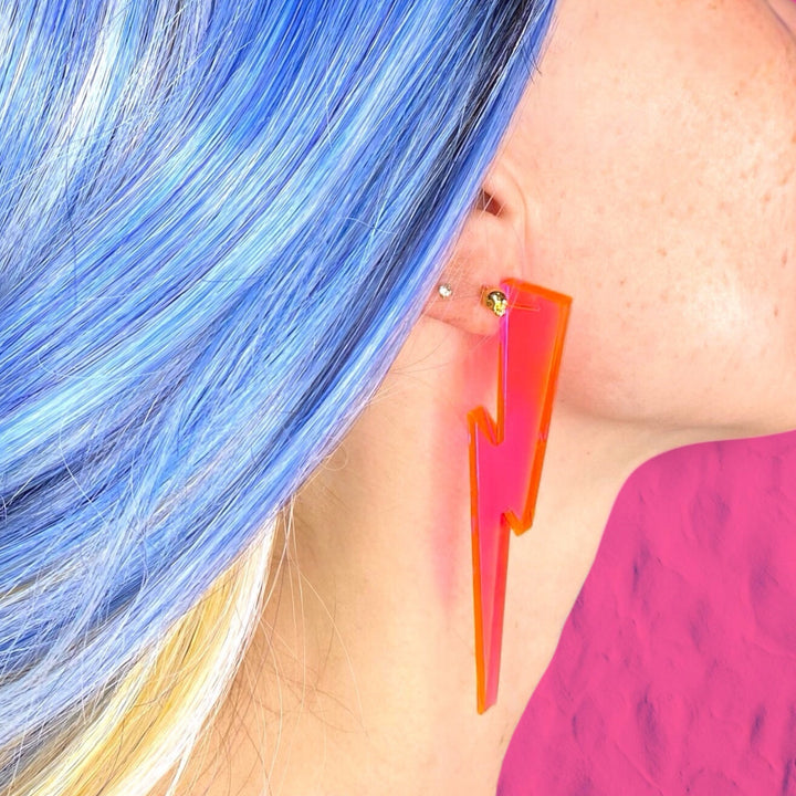 Chunky Lightning Bolt Earrings in Clear Pink
