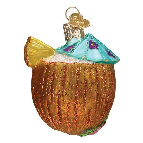 Old World Christmas Tropical Coconut Drink Blown Glass Ornament