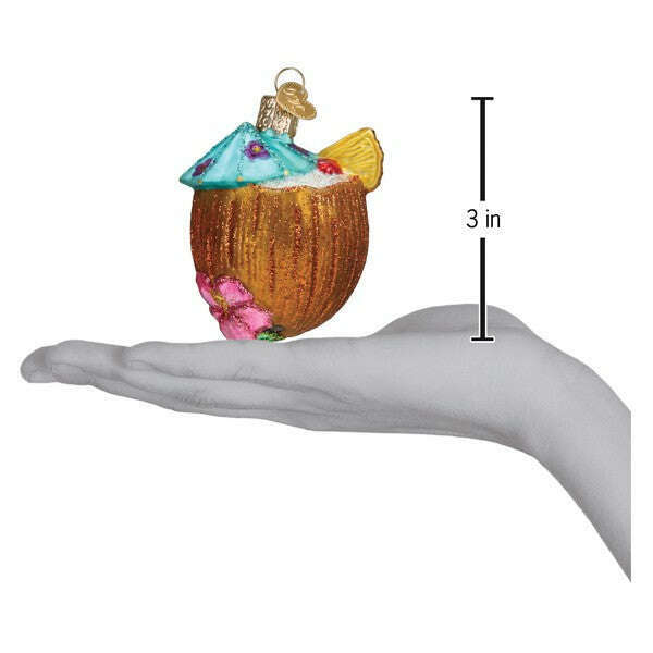 Old World Christmas Tropical Coconut Drink Blown Glass Ornament