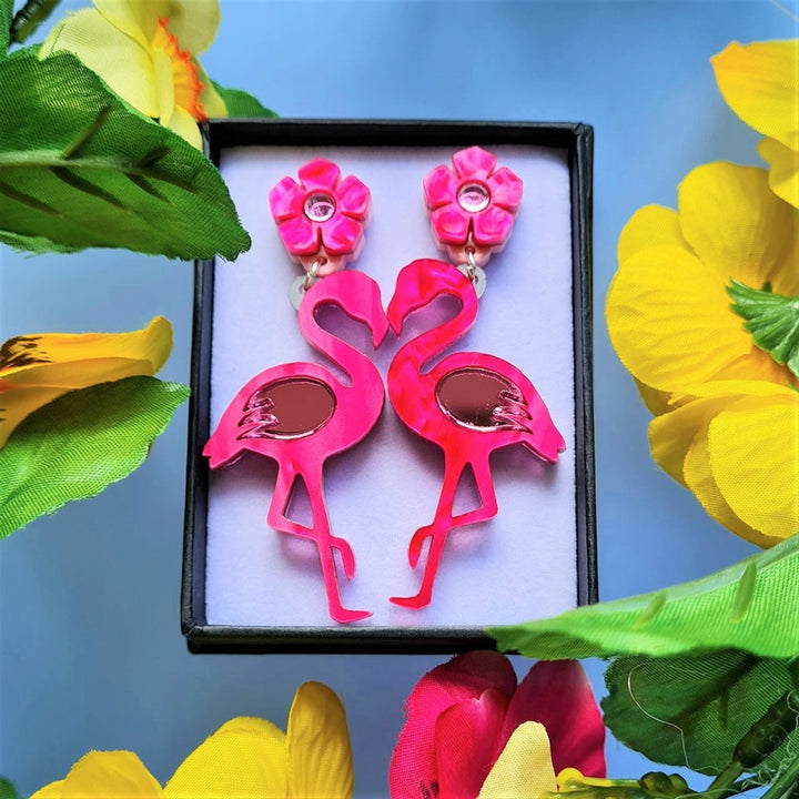 Tropical Flamingo Earrings by Cherryloco Jewellery