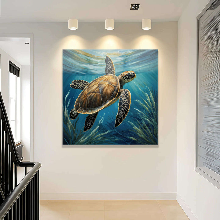Turtle In Seagrass Coastal Wall Art