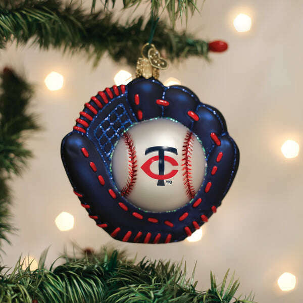 Old World Christmas Twins Baseball Mitt Blown Glass Ornament