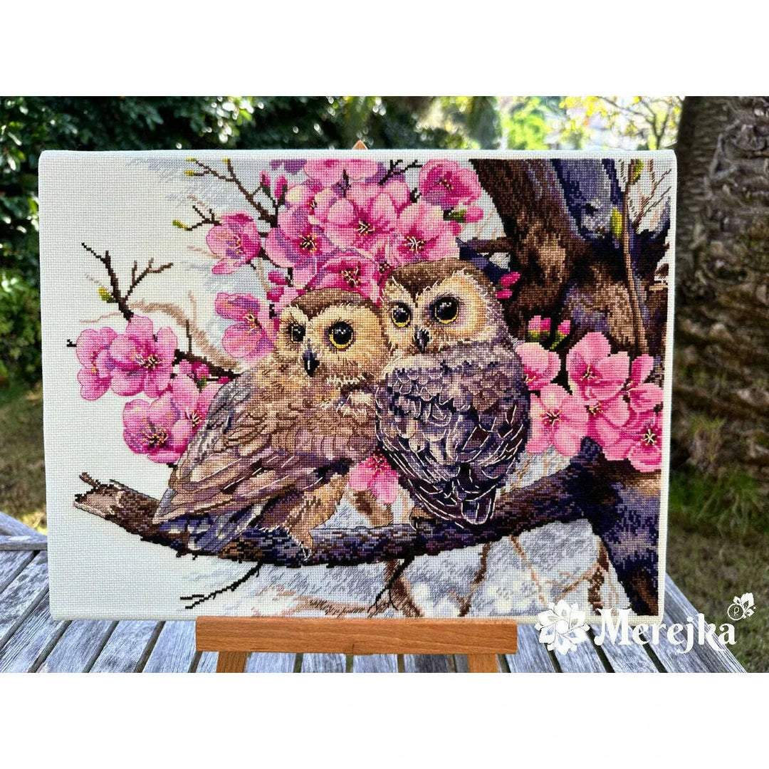 Two Owls in Spring Blossom K-228 Counted Cross-Stitch Kit